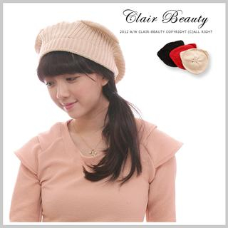Clair Fashion Ear-Accent Knit Beanie Beige - One Size