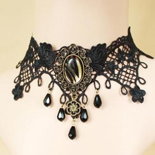 Fit-to-Kill Gothic Lace Leopard Crystal Necklace  Black - One Size
