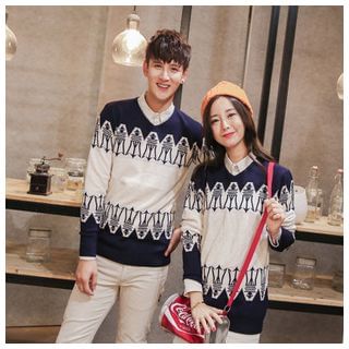 Azure Couple Matching Patterned Knit Top