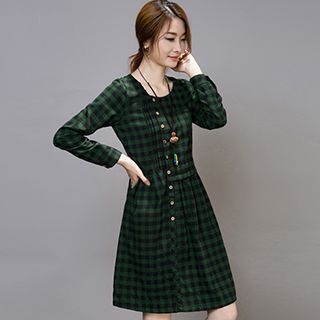 Lovebirds Long-Sleeve Check Dress