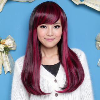 Long Costume Full Wig - Straight  Black , Red - One Size