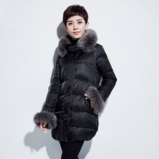 OnceFeel Furry Collared Down Coat