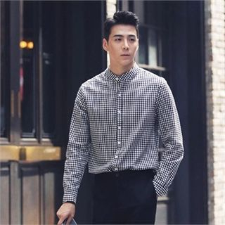 Superstar.i Mandarin-Collar Gingham Check Shirt