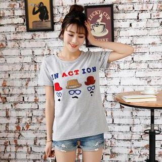 Cute Colors Couple Short-Sleeve Embroidered T-Shirt