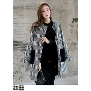 J-ANN Glen-Check Faux-Fur Trim Coat