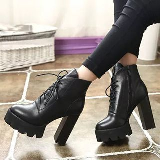 Forkix Boots Lace-Up Chunky Heel Platform Ankle Boots