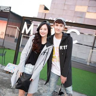 Evolu Couple Matching Lettering Long Jacket