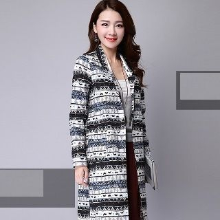 Romantica Notched-Lapel Printed Buttoned Coat