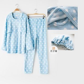 Mamaladies Pajama Set: Maternity Dotted Top + Pants