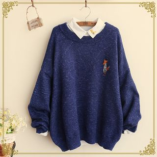 Fairyland Embroidered Fox Batwing Knit Top