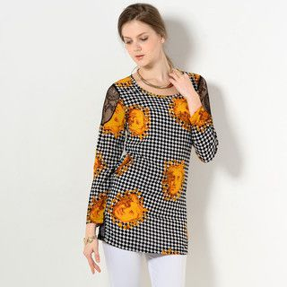 YesStyle Z Baroque Print Long-Sleeved Top