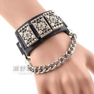 Trend Cool Rhinestone & Chain Accent Bracelet