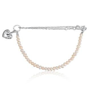 MBLife.com Left Right Accessory - 925 Sterling Silver Filigree Puff Heart Fresh Water Pearl Bracelet (23cm), Women Girl Jewelry