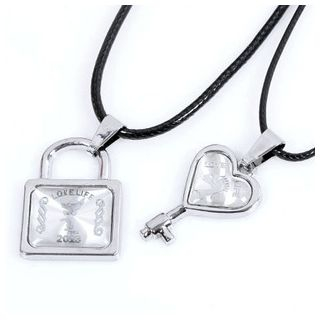 KINNO Matching Couple Heart Key & Padlock Necklace Set