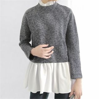 YOOM Inset Frill-Collar Blouse Knit Top