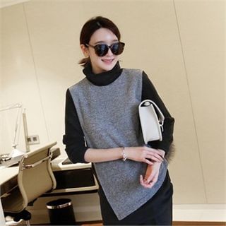 mayblue Turtle-Neck Knit-Panel Pullover