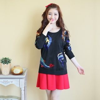 XINLAN Sequined Dolphin Knit Top