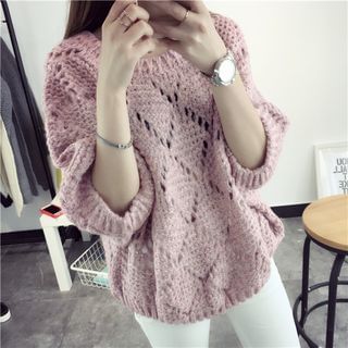 Qimi Open-knit 3/4-Sleeve Sweater