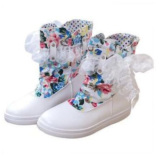 Honey Honey Floral Lace Trim Short Boots