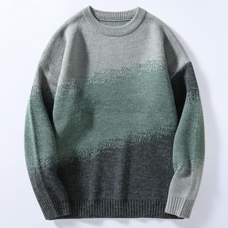 Long-Sleeve Crew Neck Tie-Dyed Sweater