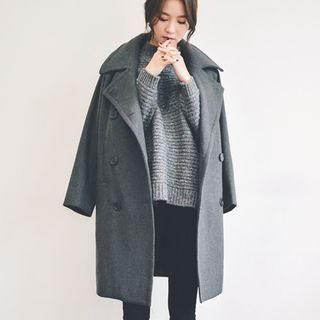 JUSTONE Tabbed Funnel-Neck Wool Blend Coat