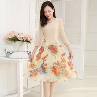 Romantica 3/4-Sleeve Floral Hem Dress