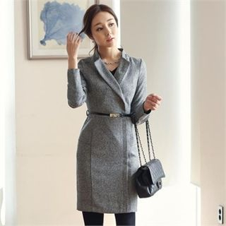 ode' Notched-Lapel Wool Blend Coatdress with Belt