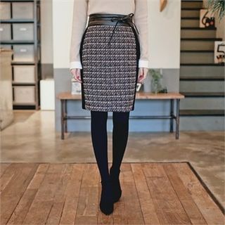 Styleberry Tweed-Trim Pencil Skirt
