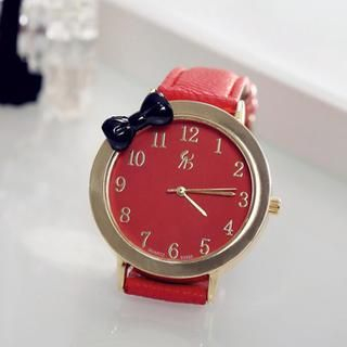 Cuteberry Bow-Accent Faux-Leather Strap Watch