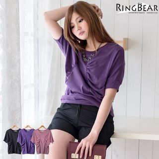 RingBear Ruched-Trim Elbow-Sleeve Top