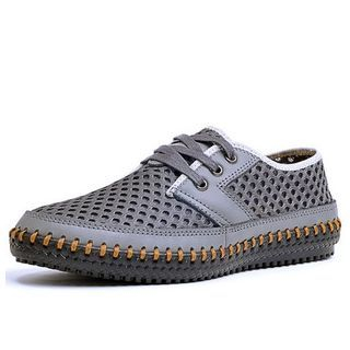 Feyboo Genuine Leather Perforated Lace Up Shoes