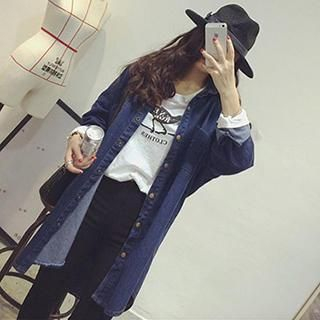 Fashion Street Long-Sleeve Long Denim Shirt