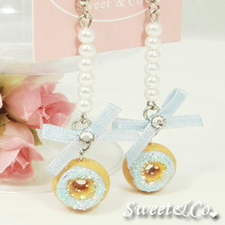 Sweet & Co. Sweet Blue Glitter Mini Donut Ribbon Pearl Earrings