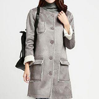 Jiuni Fleece Lined Button Long Jacket