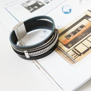 NIPONJJUYA Rhinestone-Accent Genuine Leather Bracelet