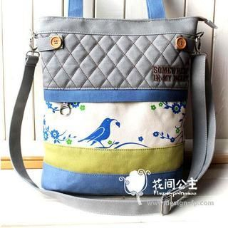 Flower Princess Bird Printed Shoulder Bag Blue - One Size