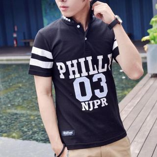 SeventyAge Embroidered Letter Short-Sleeve Polo