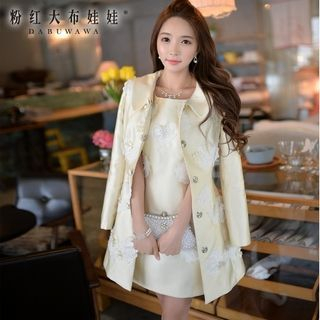 Dabuwawa Rosette Beaded Snap-Button Coat