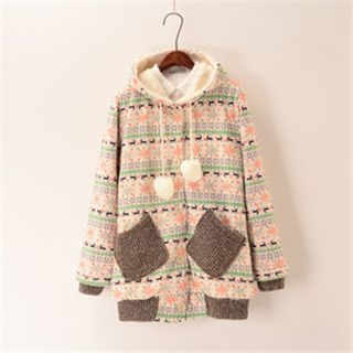 P.E.I. Girl Deer Printed Pocket Knitted Coat