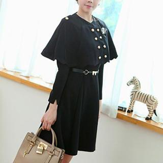 Dowisi Set: Cape Jacket with Brooch + Puff-Sleeve A-Line Dress