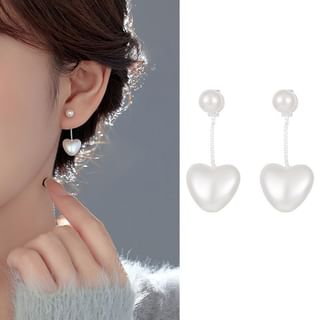 Heart Faux Pearl S925 Sterling Silver Ear Jacket 1 Pair - ES2580 - Silver - One Size