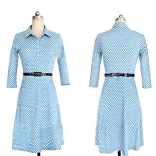 Sweet Note Dotted 3/4-Sleeve Shirtdress