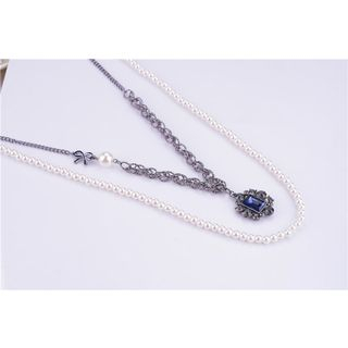 Best Jewellery Crystal Faux Pearl Layered Necklace