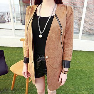 Fashion Street Zip Accent Single Button Jacket