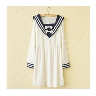 Blu Pixie Long-Sleeve Bow Sailor Collar Dress