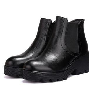 JY Shoes Genuine Leather Platform Wedge Ankle Boots