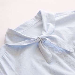 Bonbon Tie-Neck Striped Shirt