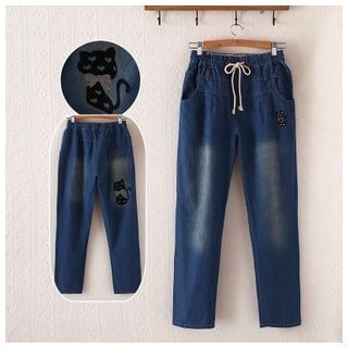 Waypoints Embroidered Cat Drawstring Jeans