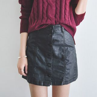 JUSTONE Button-Front Coated Mini Skirt