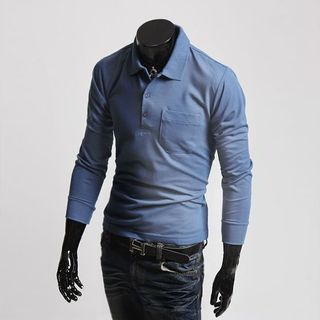WIZIKOREA Pocket-Front Colored Polo Shirt